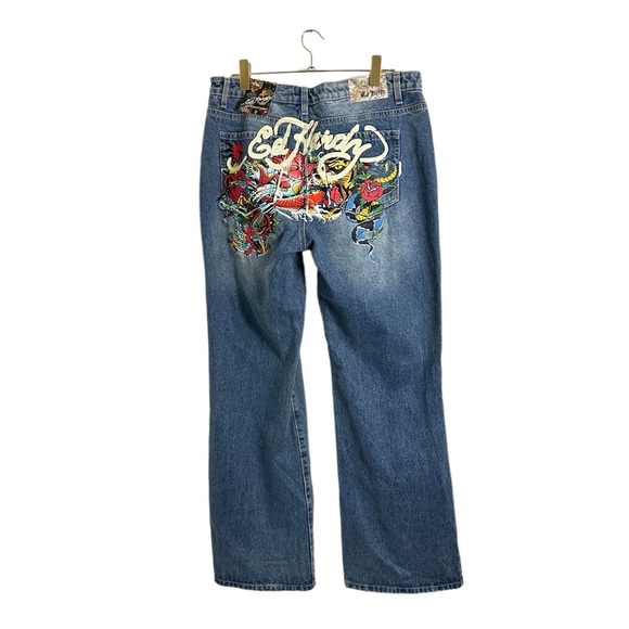 NWT Ed Hardy Christian Audigier Low Rise Baggy Vintage Jeans 90s Y2K Size 32 - Picture 2 of 5
